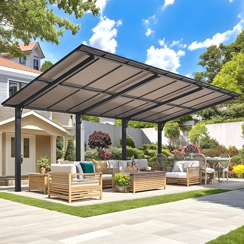 AECOJOY 20' x 10' Outdoor Gazebo for Patio, 10x20 Carport, Freestanding Lean to Hardtop Gazebo Shelter Pergolas and Gazebos Clearance with Roof, Wall-Mounted Heavy Duty Awnings for Patio