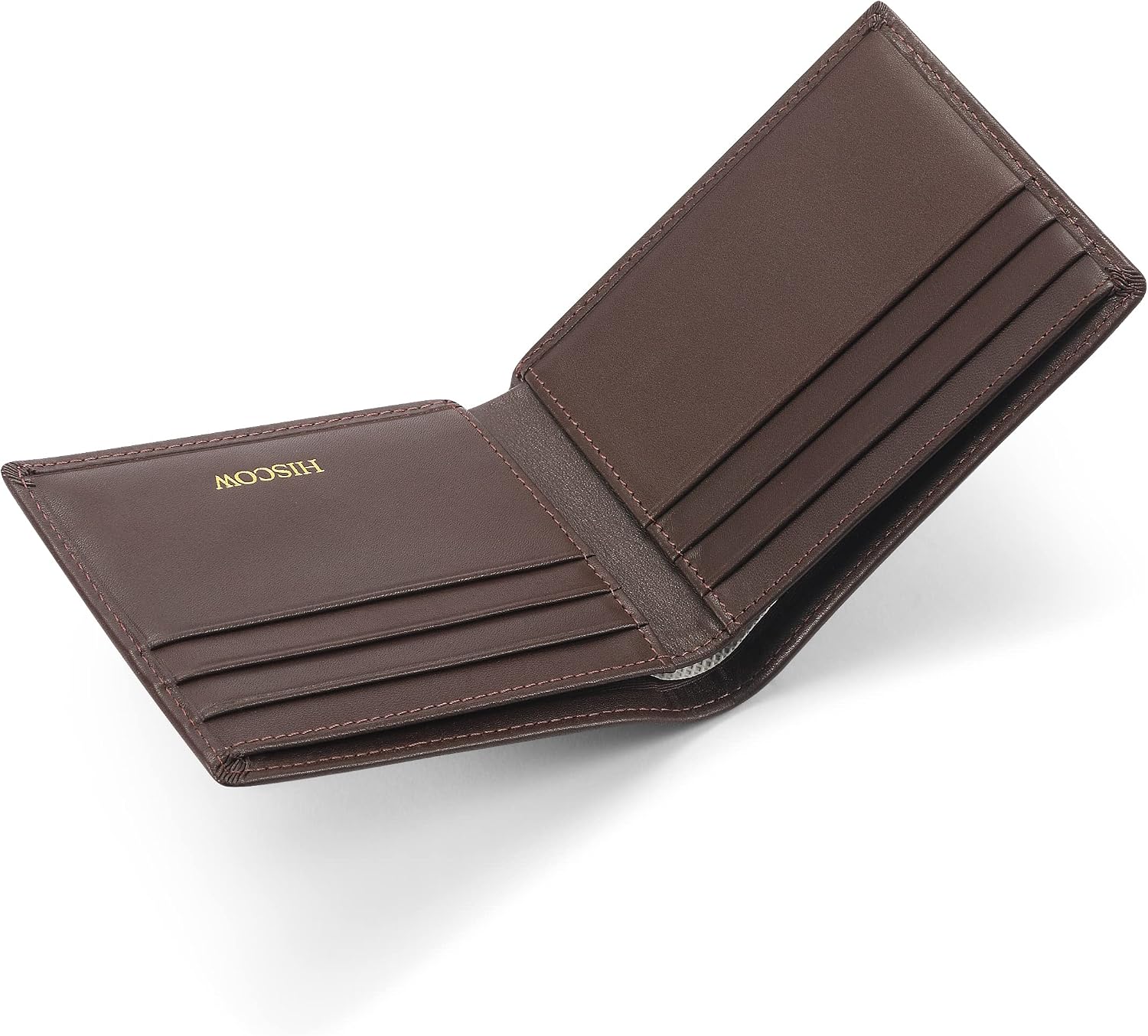 HISCOW Leather Slim Bifold Wallet with 6 Credit Card Slots, Italian Calfskin (Coffee)
