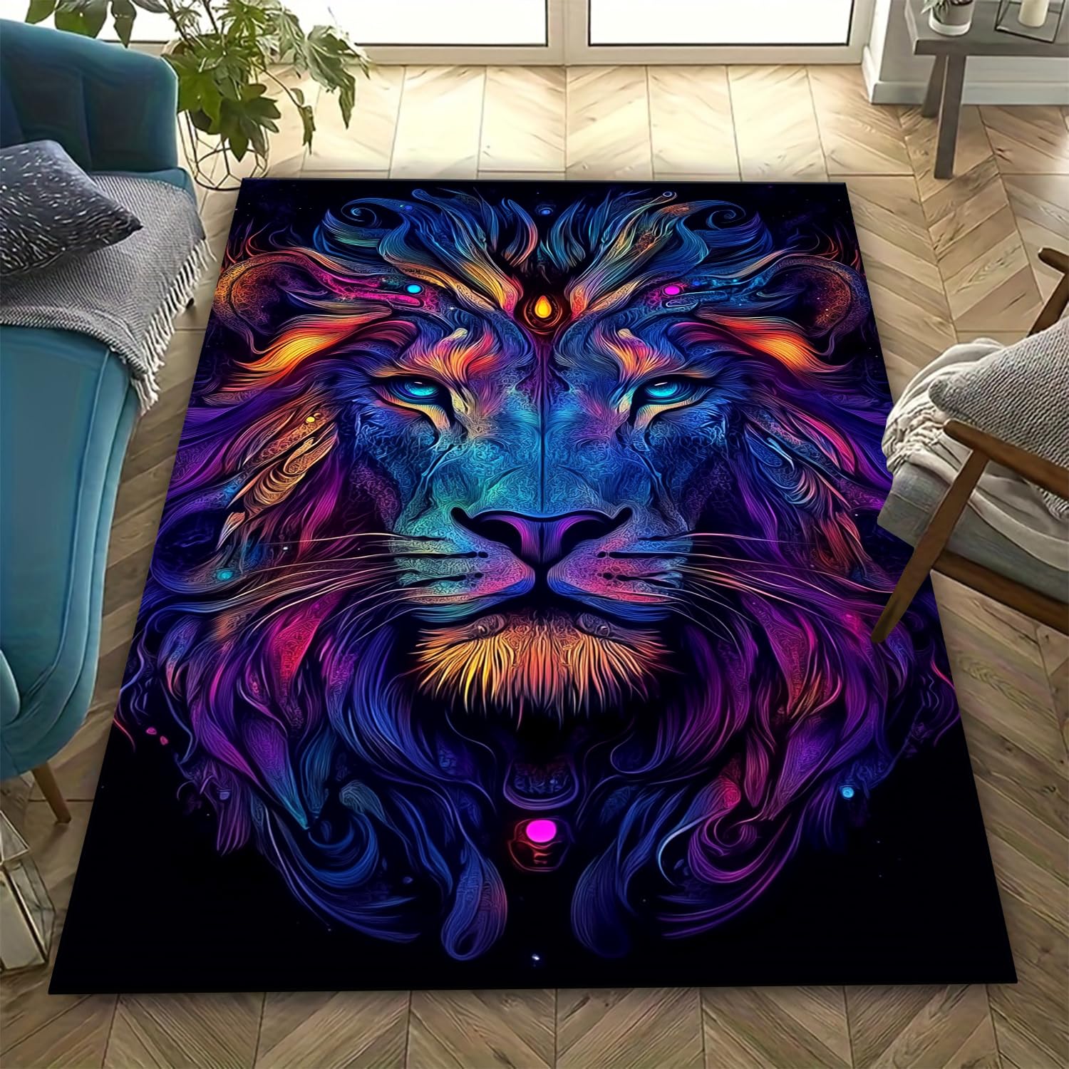 Tapis 3D animal lion grand tapis de sol chambre d'enfant