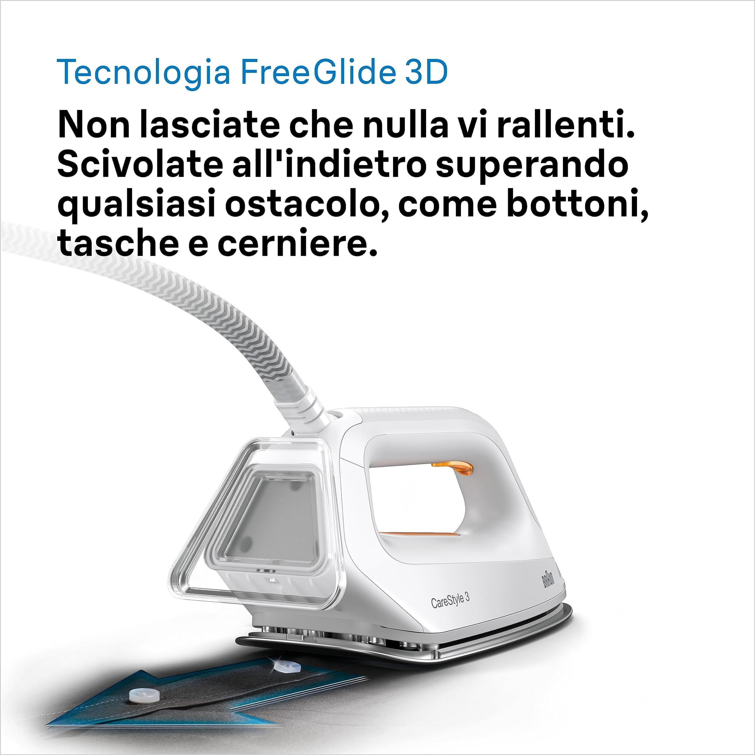 Braun CareStyle 3 – Sistema Stirante a Vapore con Caldaia, Ferro da Stiro con Vapore Potente, Piastra FreeGlide 3D, Serbatoio XL 1,7 L, Funzioni Antigoccia e Verticale, Bianco (IS3132WH)