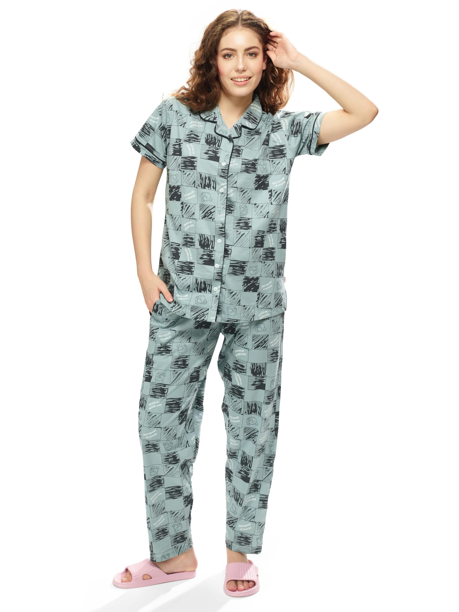 weet Women's Cotton All Over Printed Shirt & Payjama Night Suit Set-picture-46