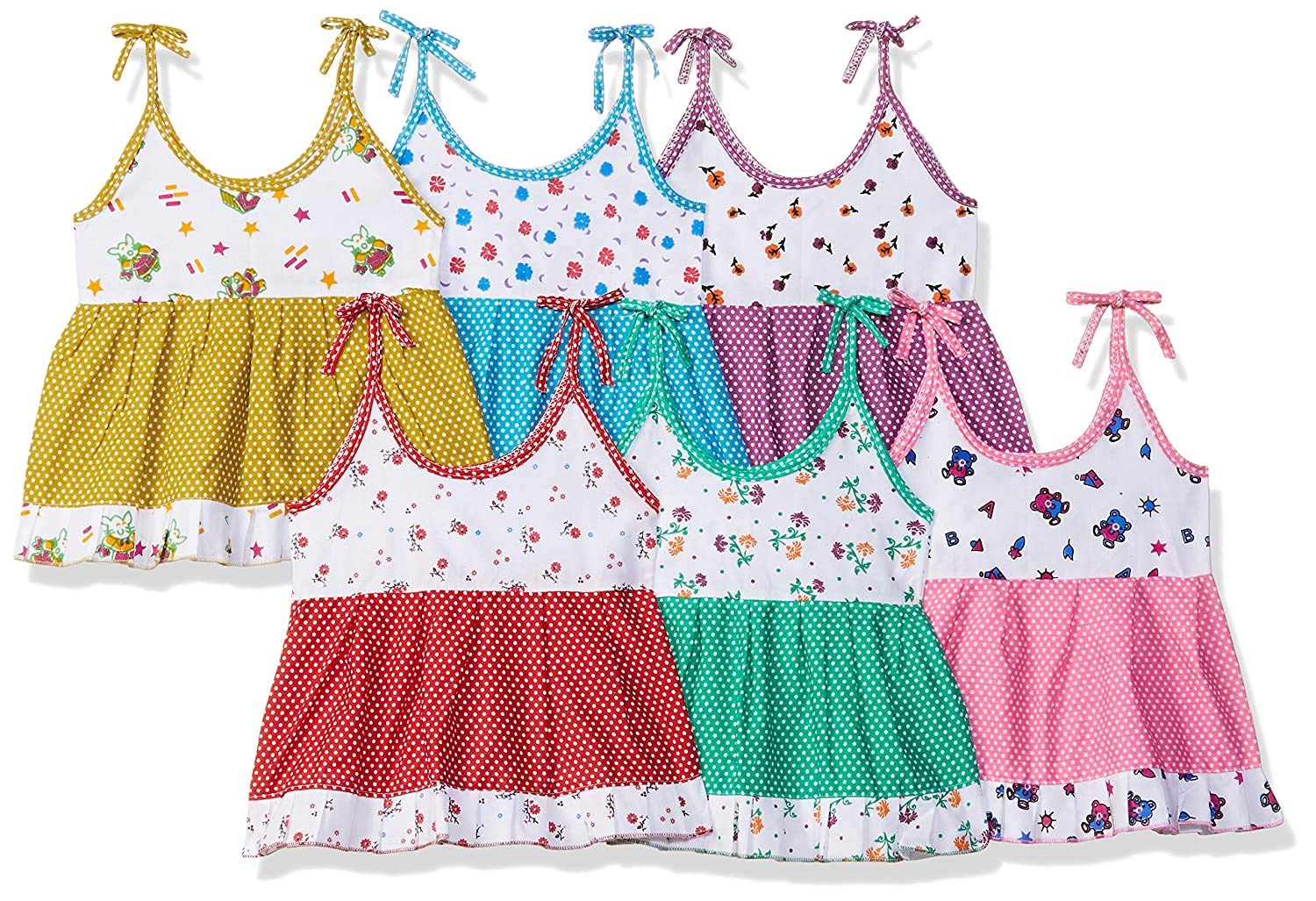 ONCH Girls Cotton A-Line Printed Frock Dress, Pack of 6 at ₹200 (90% Off) – Amazon