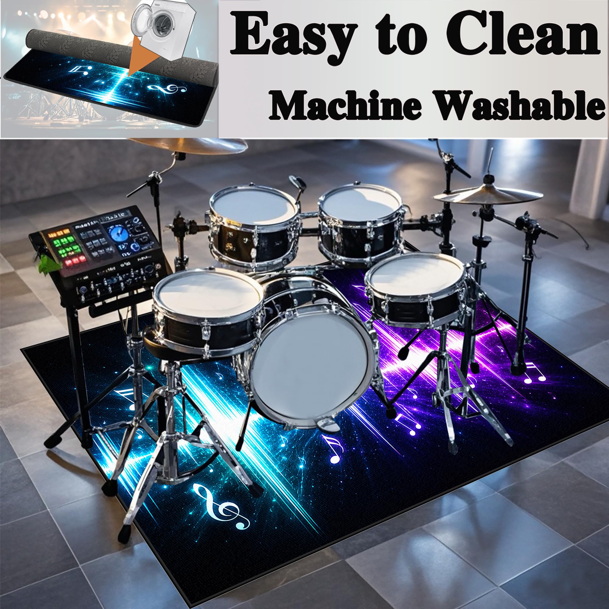 Tapis de Batterie electronique 230 x 180 cm Tapis de Tambour Insonorisé Tapis de Protection pour Accessoires de Percussion Instruments de Musique Tapis de Sol Tapis Batterie