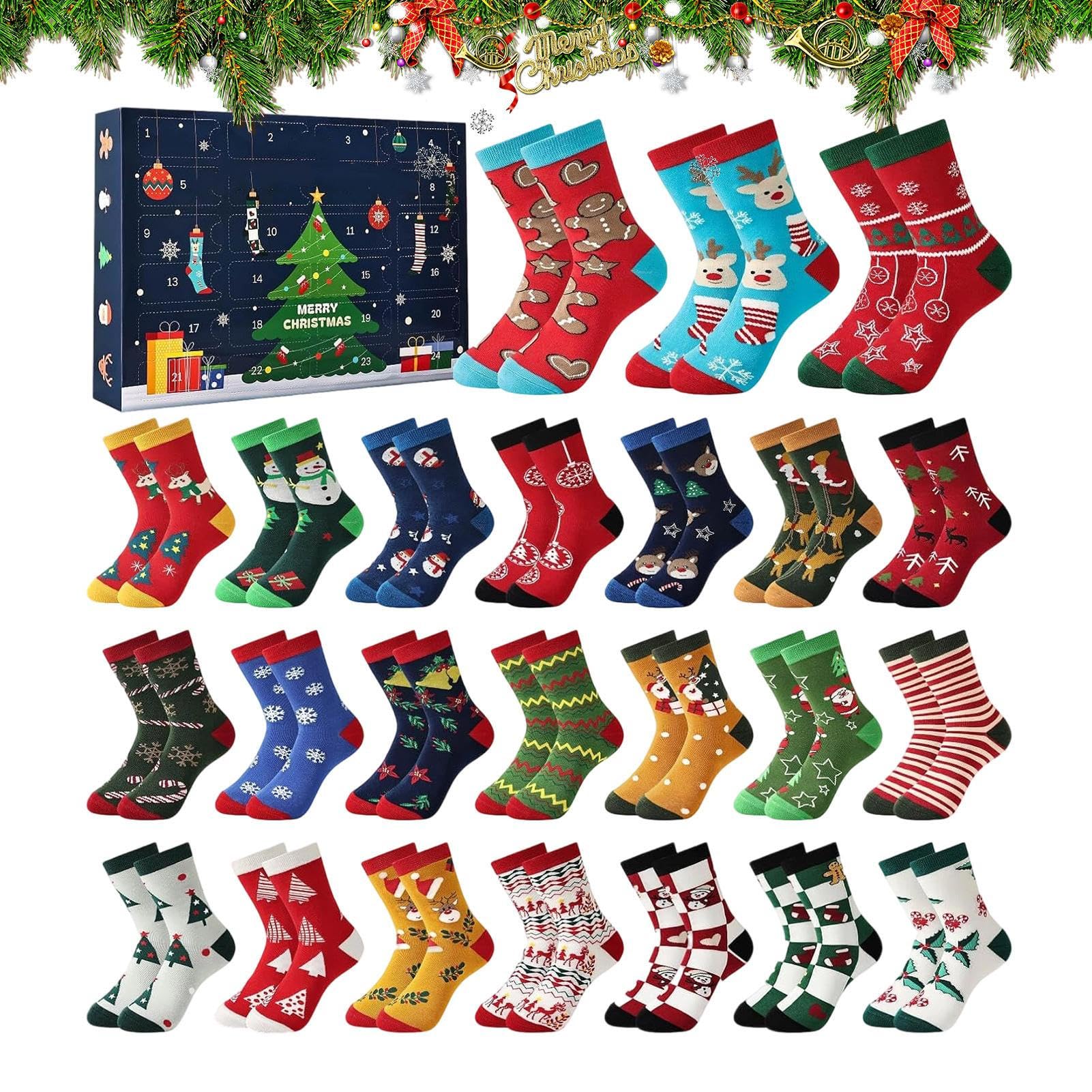 24 Días Calcetines de Adviento Navideños Calcetines Unisex, Regalos para | Calendario de Adviento de Navidad 24 Días Mujeres, Hombres, Hogar, , Calcetine