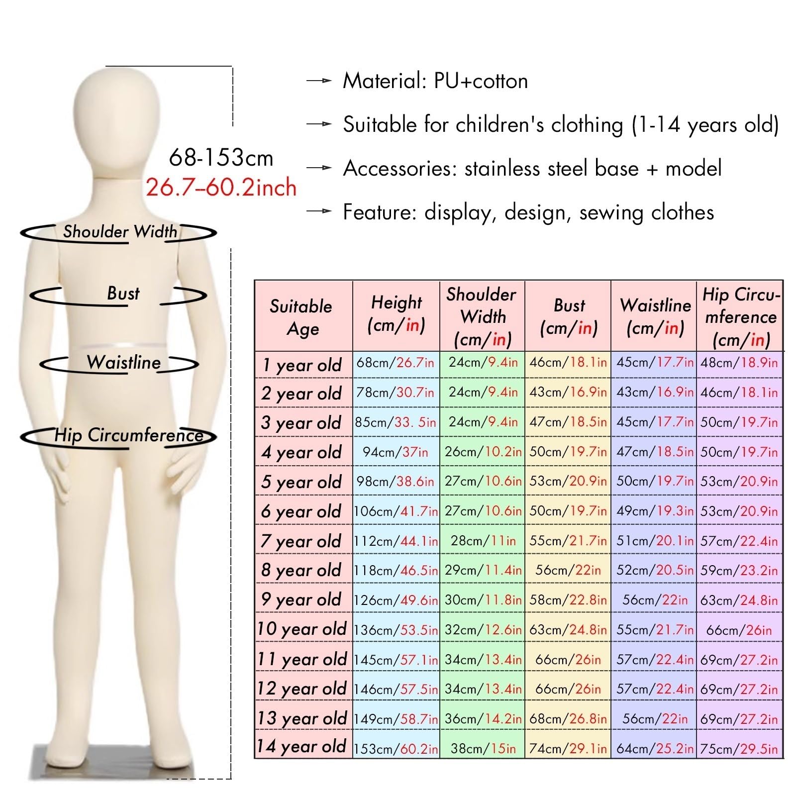 Maniqui Infantil Maniquí De Niño Ajustable Para Costura, Maniquies De Cuerpo Entero Hombre Mujer Con Base De Metal, Maniqui Busto Flexible De Niño O Niña Para Exposición De Ropa(2 Years old)