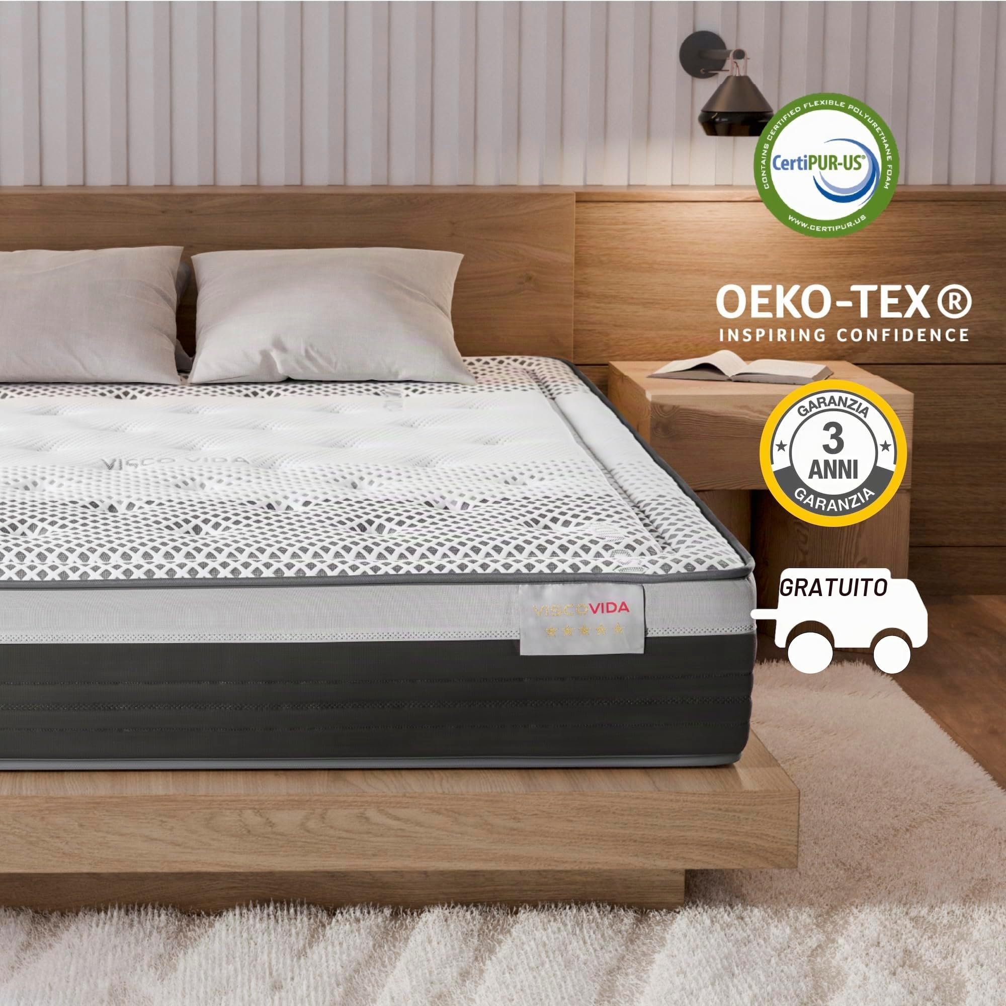 Materasso Matrimoniale 160x200 Memory Foam 27 cm Ergonomico e Ortopedico, Alta Densità HR, Fermo e Traspirante, Antibatterico e Ipoallergenico – Certificato Oeko-Tex – Ideale per Dolori alla Schiena
