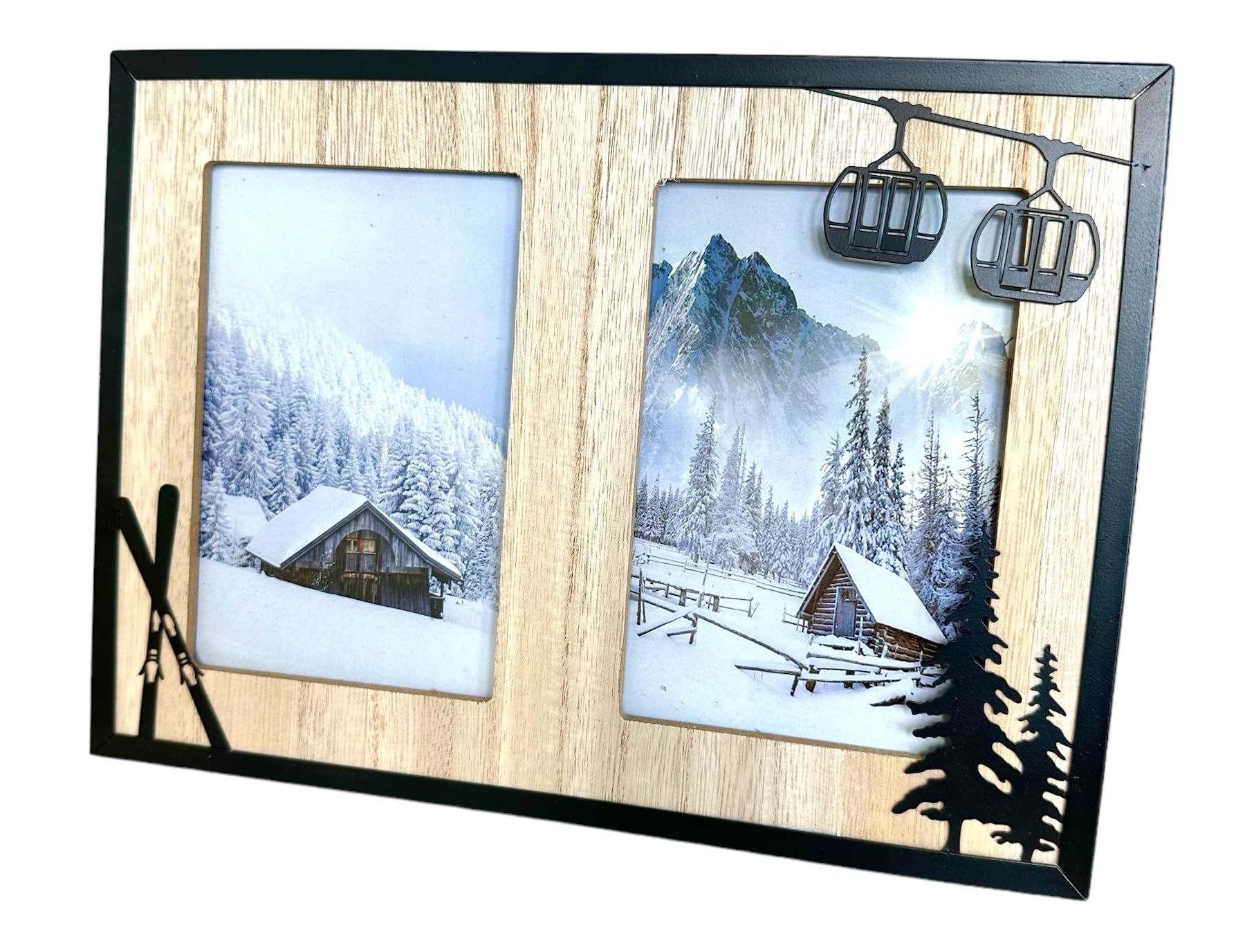 BOULI Cadre Photos en métal et bois (28 x 20 cm) - décor montagne, ski, télécabine - Décoration de maison