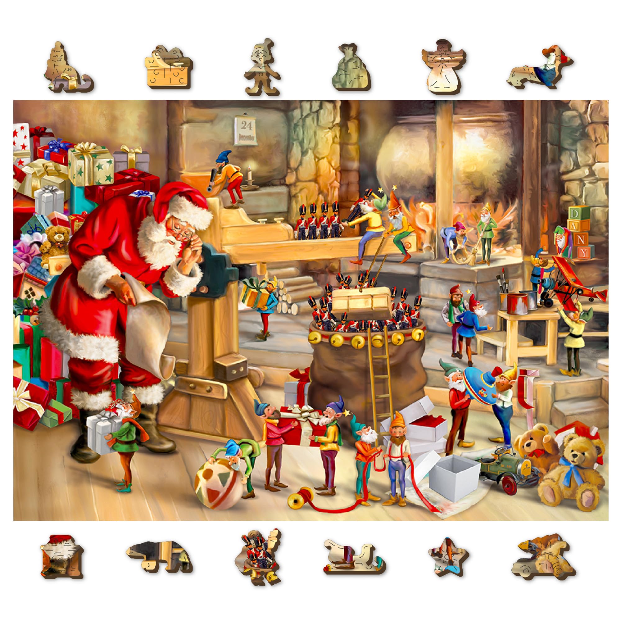 WOODEN.CITY Wooden Christmas Puzzle 500 Pieces with Unique Pieces & Unusual Shapes - Santa Workshop - Winter Scene Puzzles Christmas Vacation Puzzle 15.5 x 10,5 inches