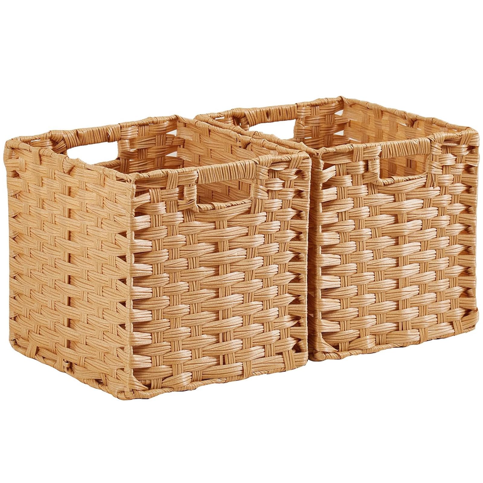 Mangata 25 cm Storage Cube Boxes for 27 cm Closet, Rattan Effect Storage Baskets, Wicker Woven Polyrattan Material Closet Organizer, 25x25x25 cm, Anti-Mould, Easy to Clean(Popcorn, 2 Pack)