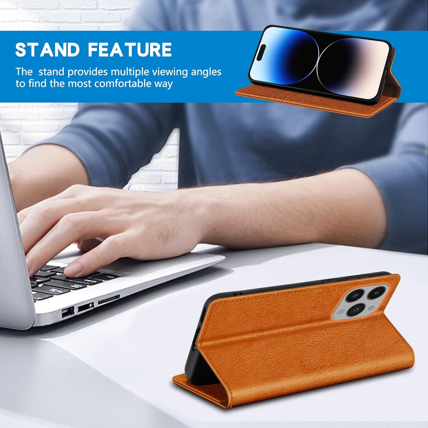 ZZXX for iPhone 14 Pro Wallet Case with [RFID Blocking] Card Slot Stand Strong Magnetic Leather Flip Fold Protective Phone Case for iPhone 14 Pro Case Wallet(Brown-6.1 inch) - Image 5