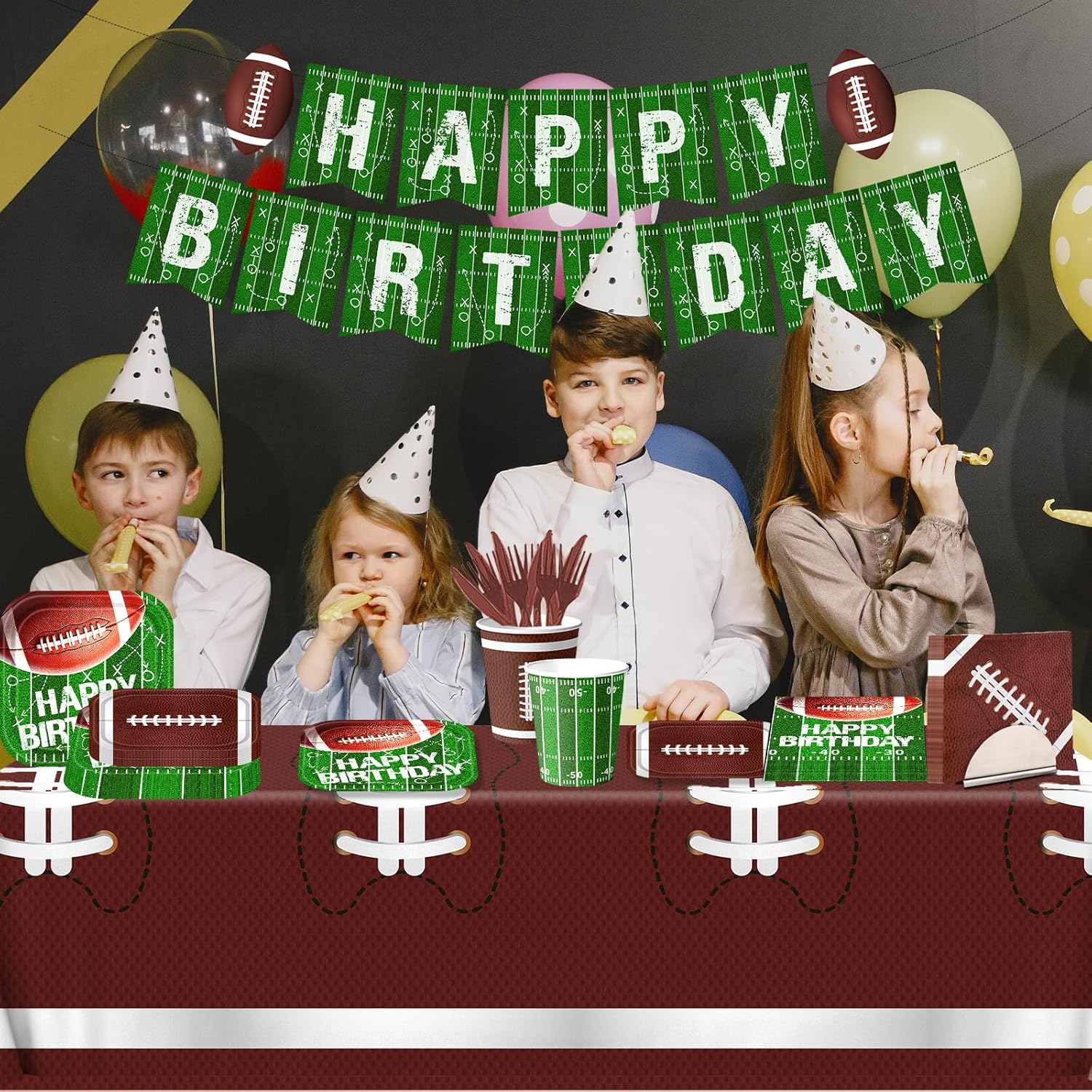 Football Birthday Party Supplies Serve 25, Includes Plates Napkins Tablecloth Banner Kit for Sport Birthday Game Day Tailgate Football Party Decorations - Image 2