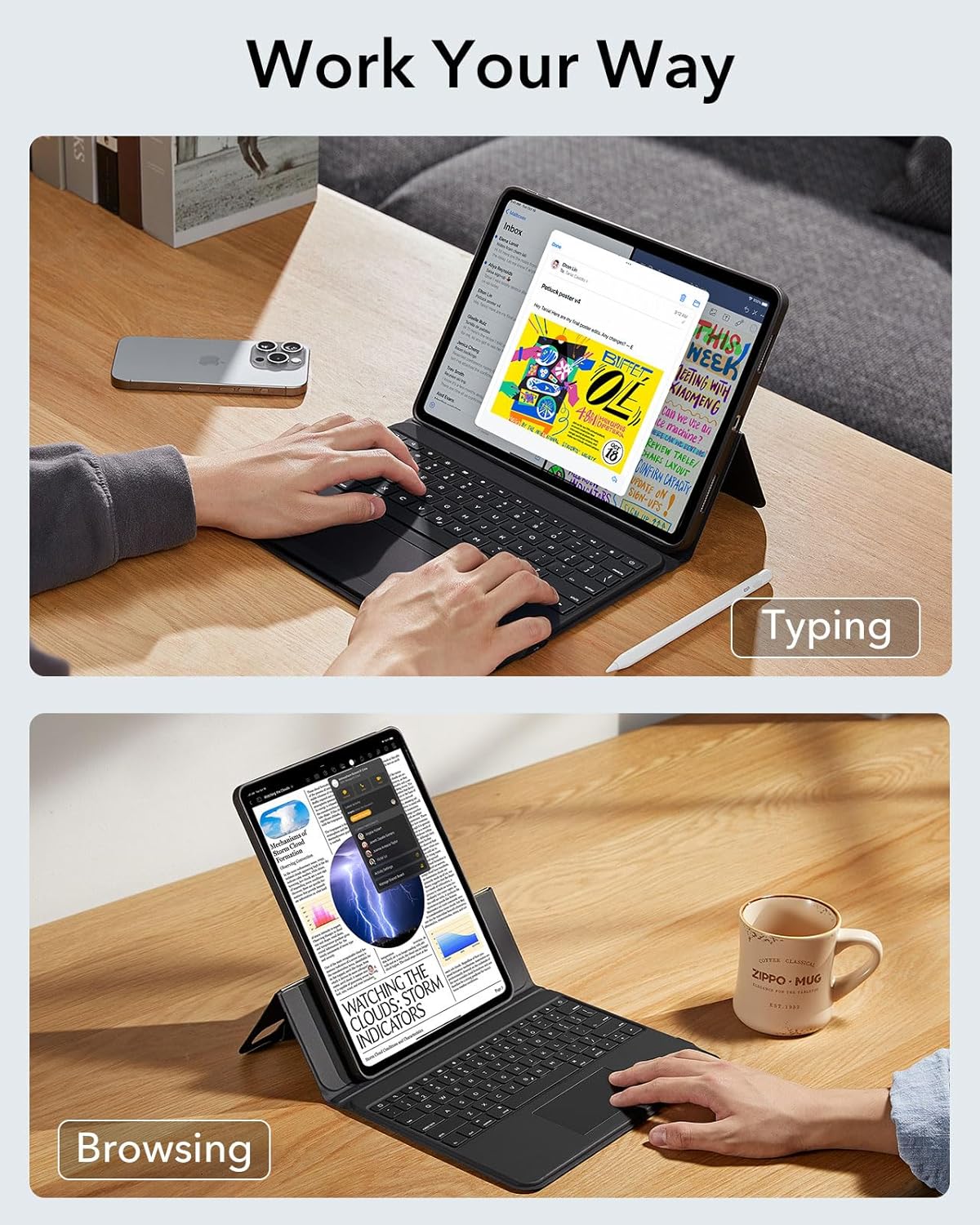 ESR Ascend for iPad Pro 13 Inch (M5/M4, 2025/2024), Keyboard Case with Trackpad, Magnetic Detachable Keyboard with Backlit Keys, Fully Adjustable Portrait/Landscape Stand, Black - Image 3