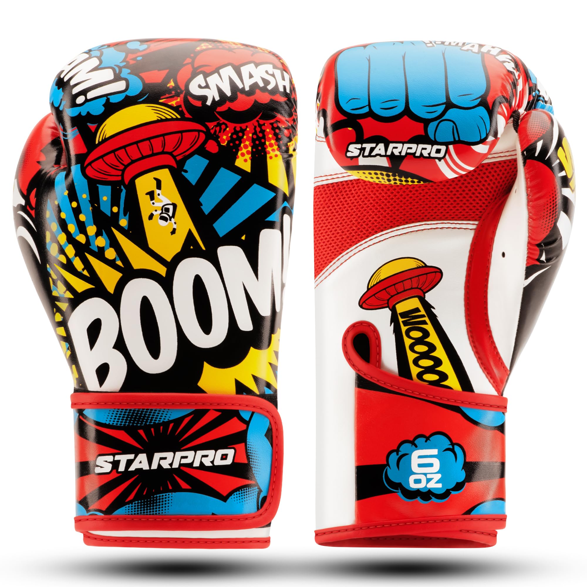Starpro Guantoni Boxe Bambini Training - Muay Thai Kickboxing Sparring Guanti Sacco Boxe Allenamento Esercizio Fitness Boxing Gloves | 6oz 8oz Rosso Nero | Pelle Sintetica per Uomini e Donne