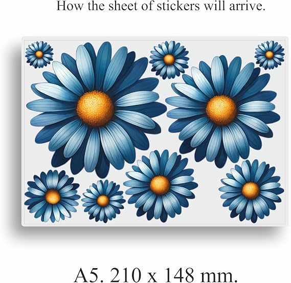 Blue Daisy Flower Vinyl Decal Stickers, Cover Marks, Floral Wall Decor x9