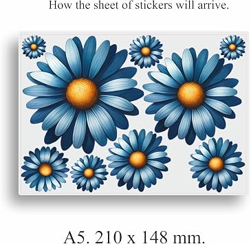 Blue Daisy Flower Vinyl Decal Stickers, Cover Marks, Floral Wall Decor x9
