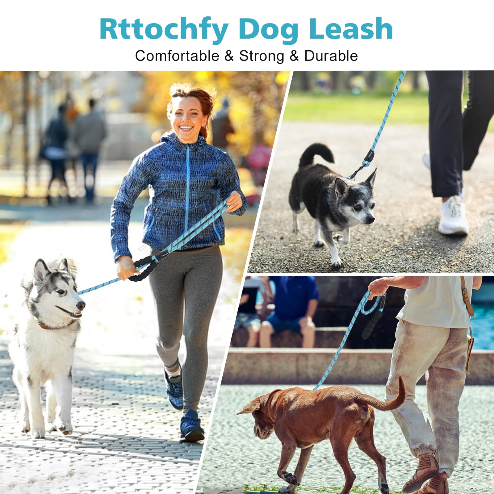 Rttochfy Correa Resistente para Perro, Correa de Cuerda de 2/4/5/6/8/10 pies con cómodo Mango Acolchado y Reflectante, Correa de Entrenamiento para Cachorros para Perros pequeños, medianos y Grandes