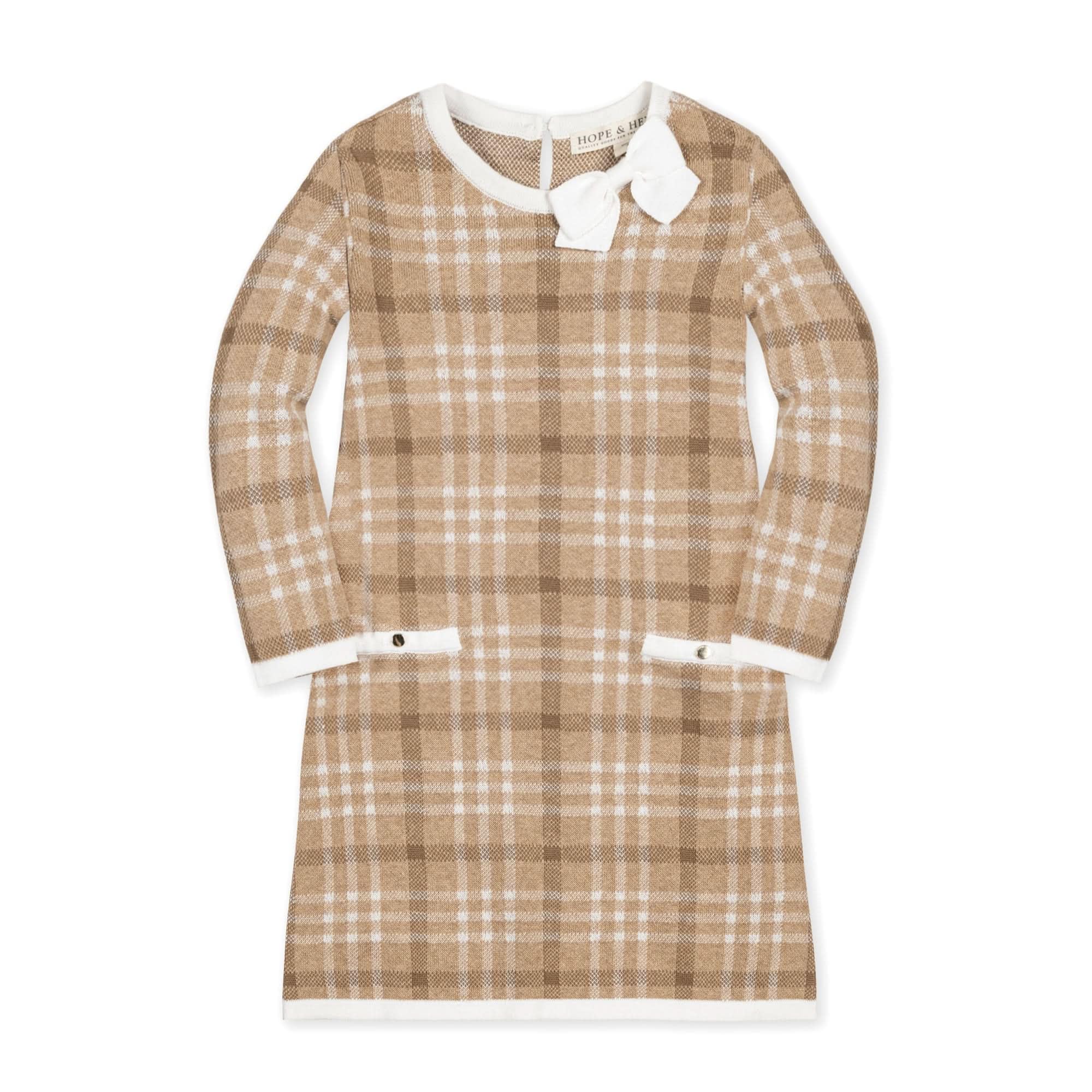 Hope &amp; Henry Kids' Long Sleeve Bow Detail Intarsia Sweater Dress | GOTS