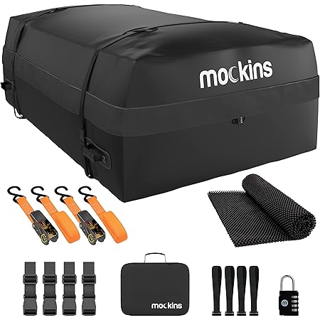 Mockins 25 Cubic Feet Rooftop Cargo Bag Set 60"x43"x17" Car Roof Storage Bag | Roof Bag Waterproof Carrier for Vehicles with/Without Rack | Roof Rack Storage Roof Cargo Bag | Car Top Carrier Roofbag