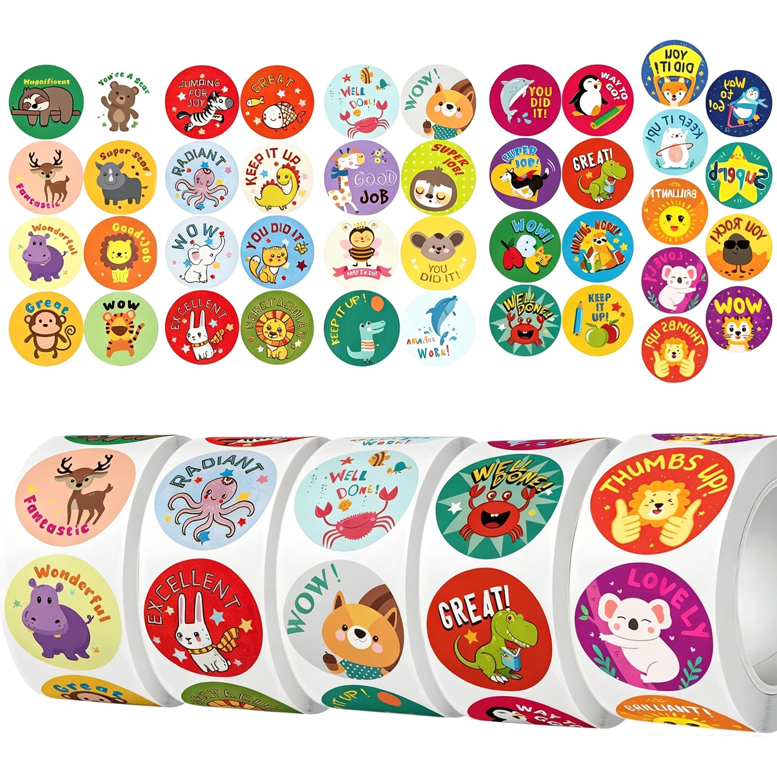2500 Animal Reward Stickers 5 Rolls Easy Peel for Kids Teachers Classroom