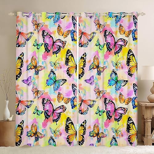 Miniatura 13 de Castle Fairy Daisy Florals Window Drapes 42" Wx63 L Hippie Flowers 50% Blackout Curtains for Kids Adults Women Bedroom Decor,70s Retro Floral Window