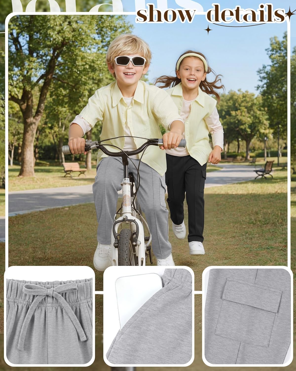 4 Pack Boy's Cargo Sweatpants Drawstring Elastic Waist Athletic Baggy Pants Casual Workout Joggers with 4 Pockets - Image 6