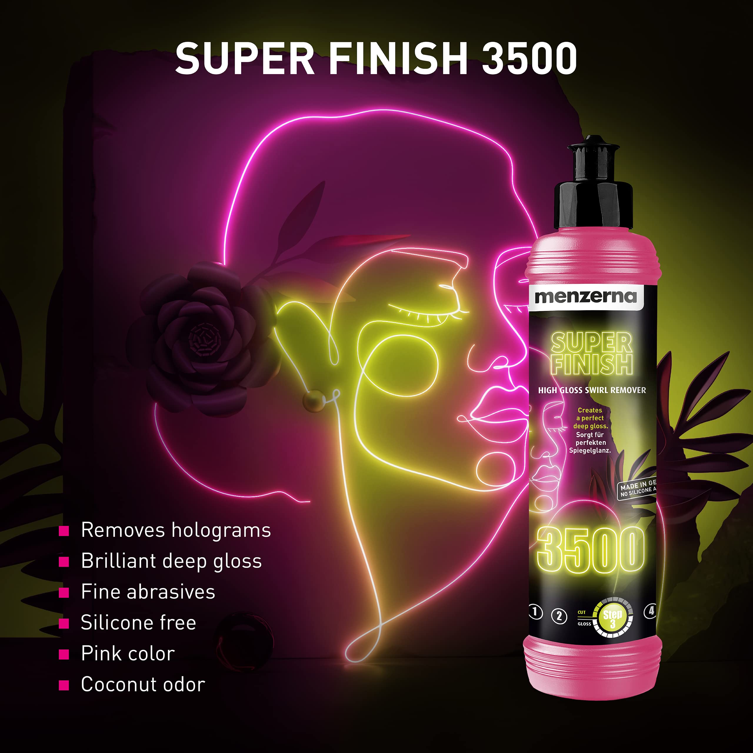 detailmate Menzerna Lady Trio Deluxe - Abrillantador de coche para mujer (compuesto Heavy Cut 400, 250 ml, Super Finish 3500, 250 ml, Power Lock Ultimate Protection de 250 ml, 3 almohadillas de pulido