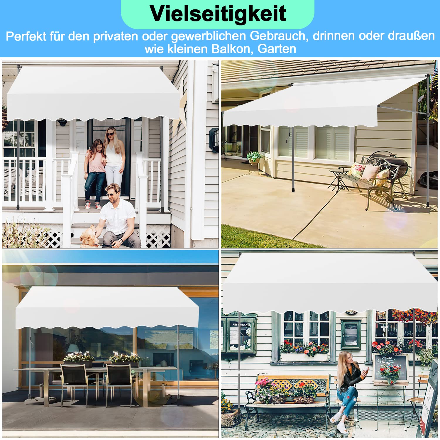 Tenda Da Sole A Bracci Con Manovella Randaco - 250x120 Cm, Protezione UV50+, Regolabile 200-300 Cm, Giallo/Blu - Foto 4