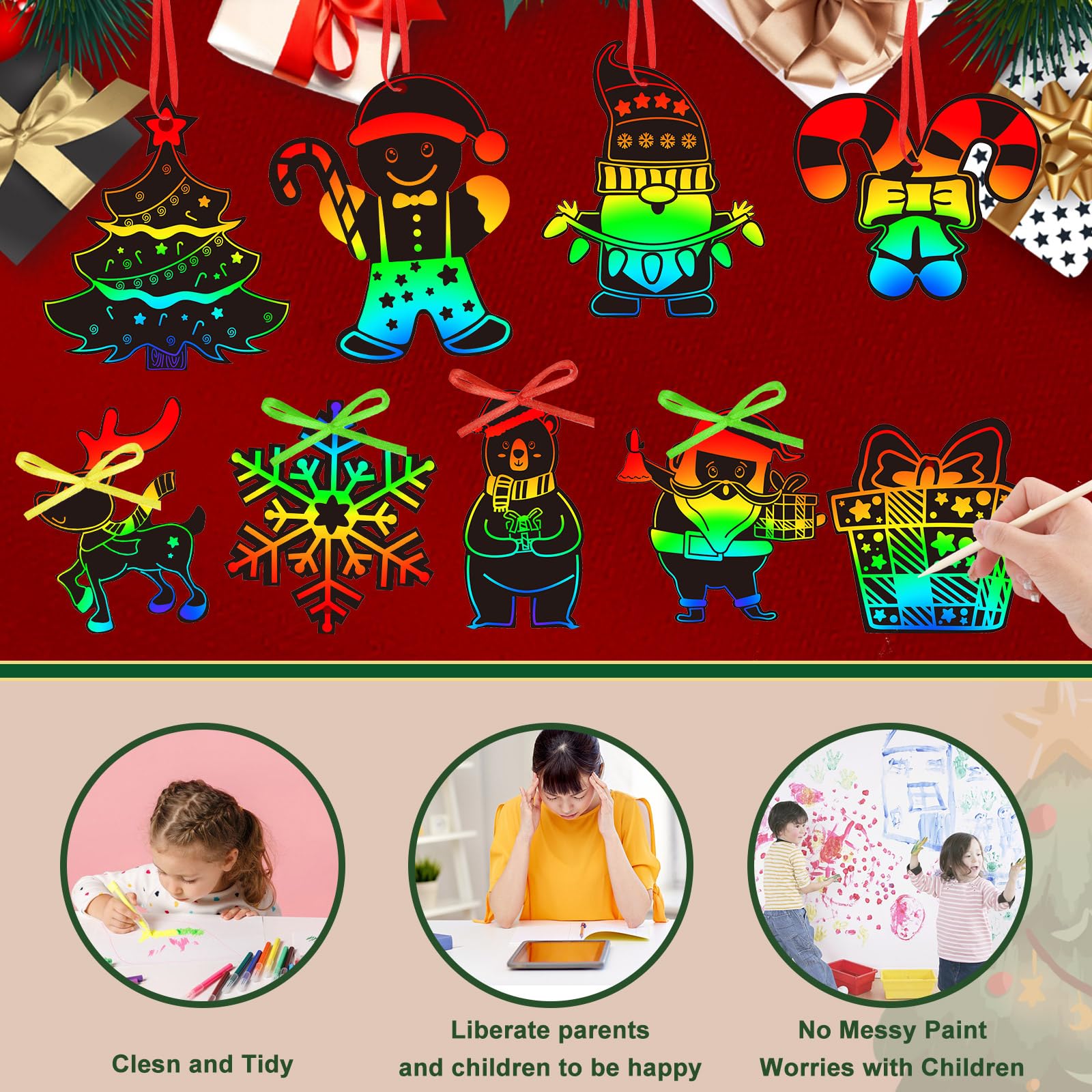 FEBSNOW – Kit de bricolage de Noël pour enfants, 48 pièces arc-en-ciel magique à gratter FEBSNOW – Kit de bricolage de Noël pour enfants, 48 pièces arc-en-ciel magique à gratter