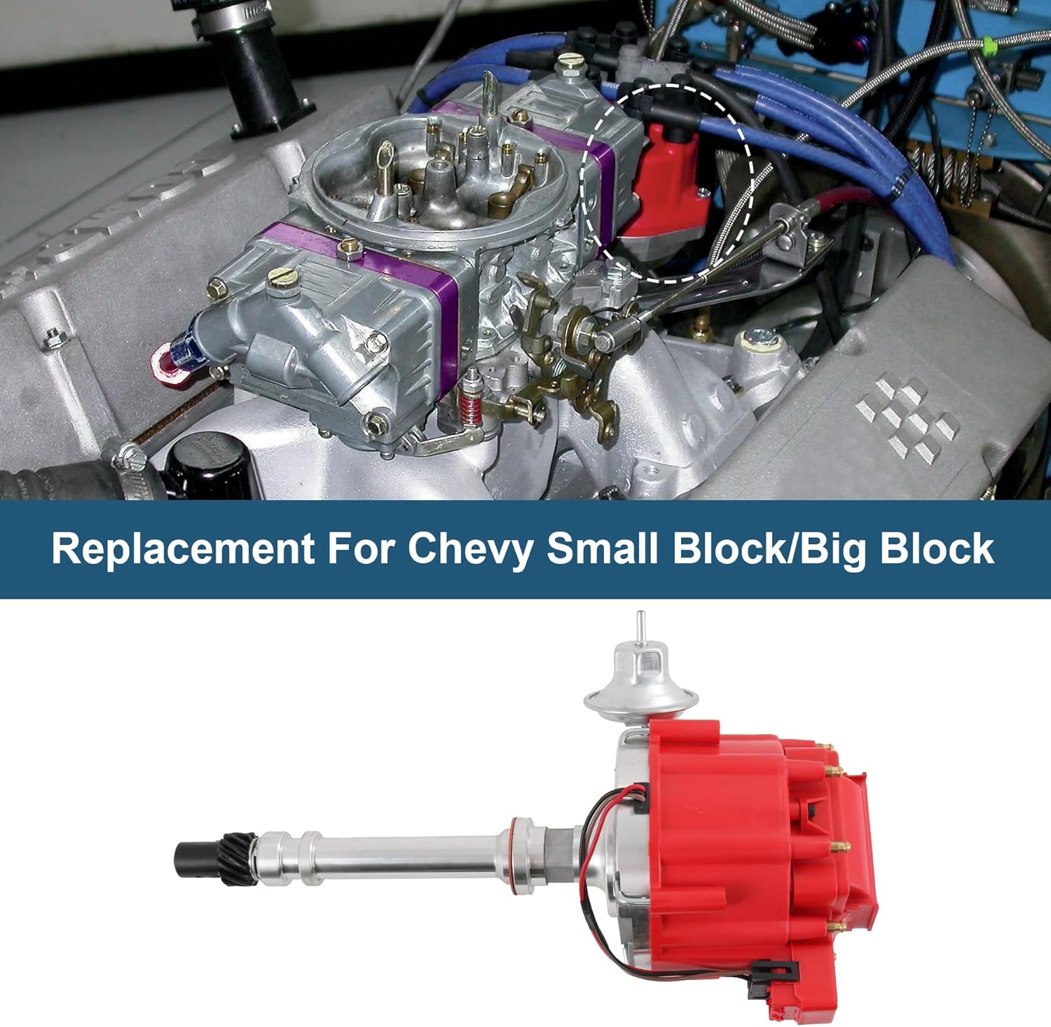 JDMSPEED New Red Cap HEI Distributor Replacement For Chevy GM Small Block Big Block 65k Coil 7500RPM SBC 283 305 307 327 350 400 BBC 396 427 454