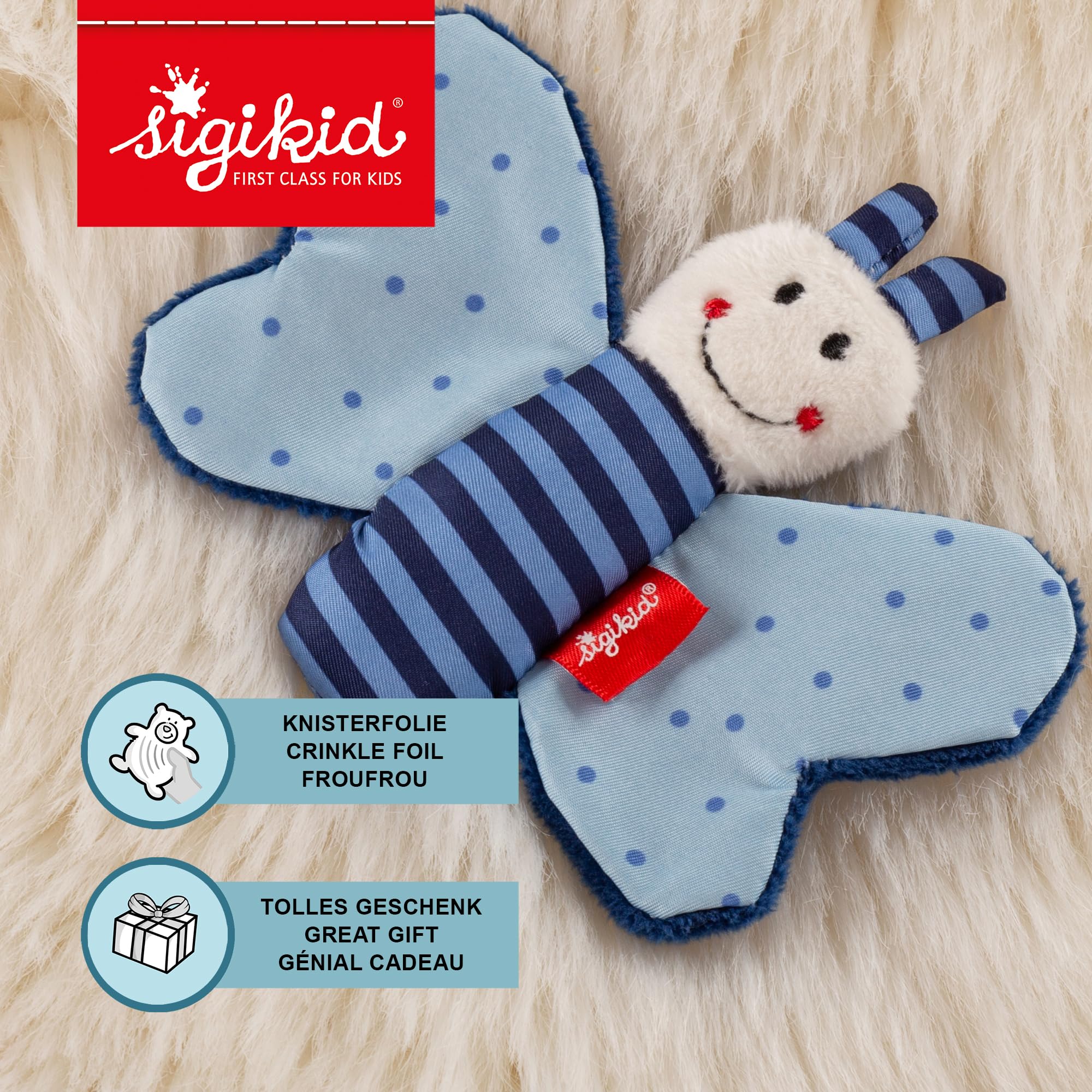 SIGIKID 41180 Greifling Schmetterling Red Stars Mädchen und Jungen Babyspielzeug empfohlen ab Geburt blau - 4