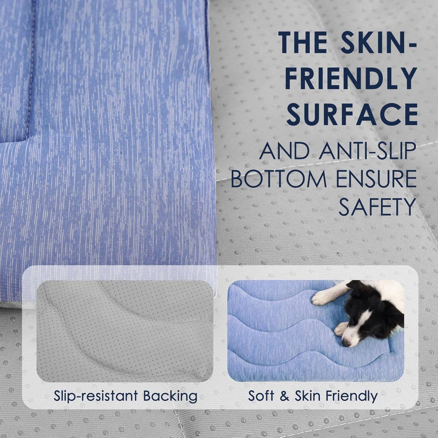 Dog Cooling Mat, Portable & Durable Cooling Mat for Dogs, Physical Heat Absorption, Anti-Slip Cooling Bed for S-Medium Dogs up to 35 lbs (French Bulldog, Beagle, Corgi), 32x20 inches, Blue Wave