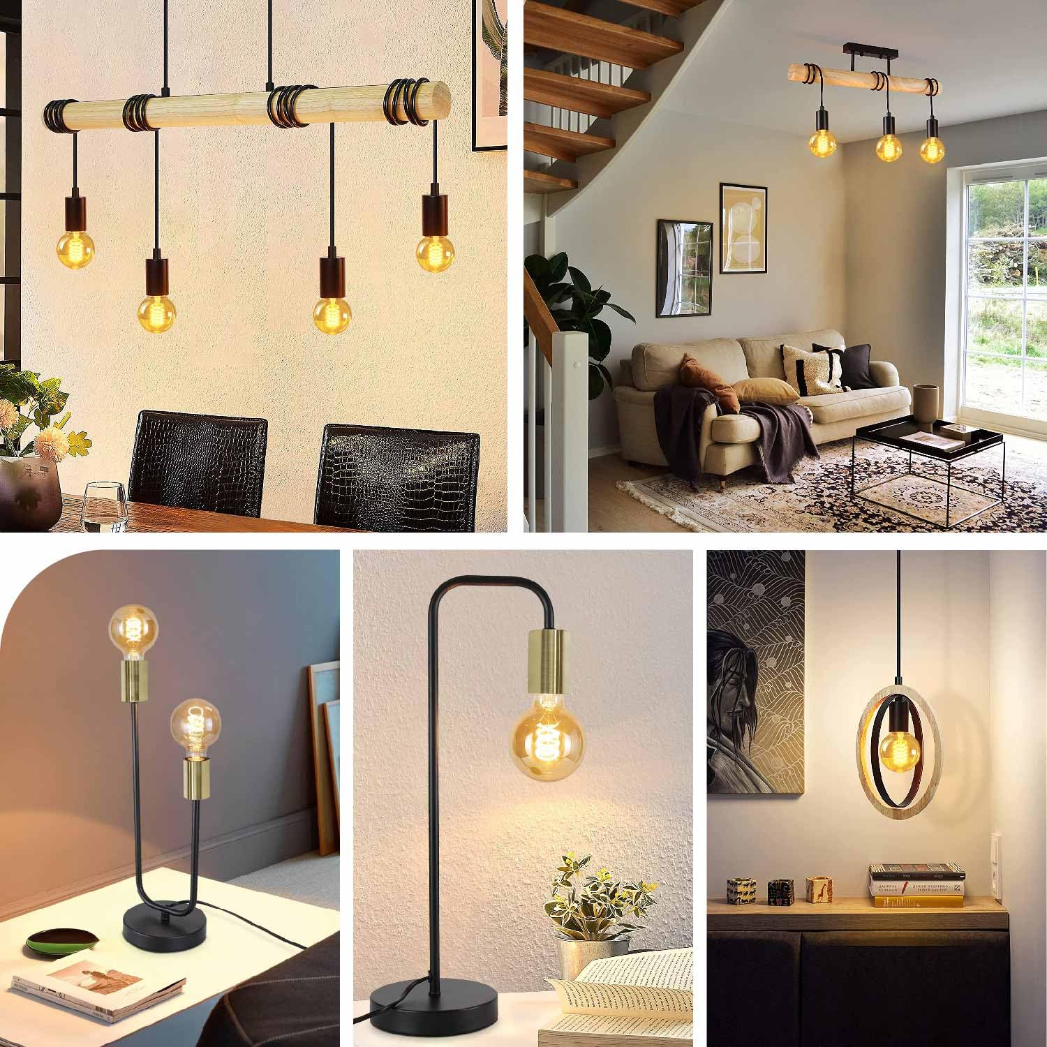 Edison Vintage Glühbirne E27,E27 LED Vintage 4W G80 2700K Warmweiss Retro Glühbirne LED Filament Lampe für Retro Beleuchtung im Wohnzimmer/Schlafzimmer/Esszimmer - Bernstein, 6 Stück