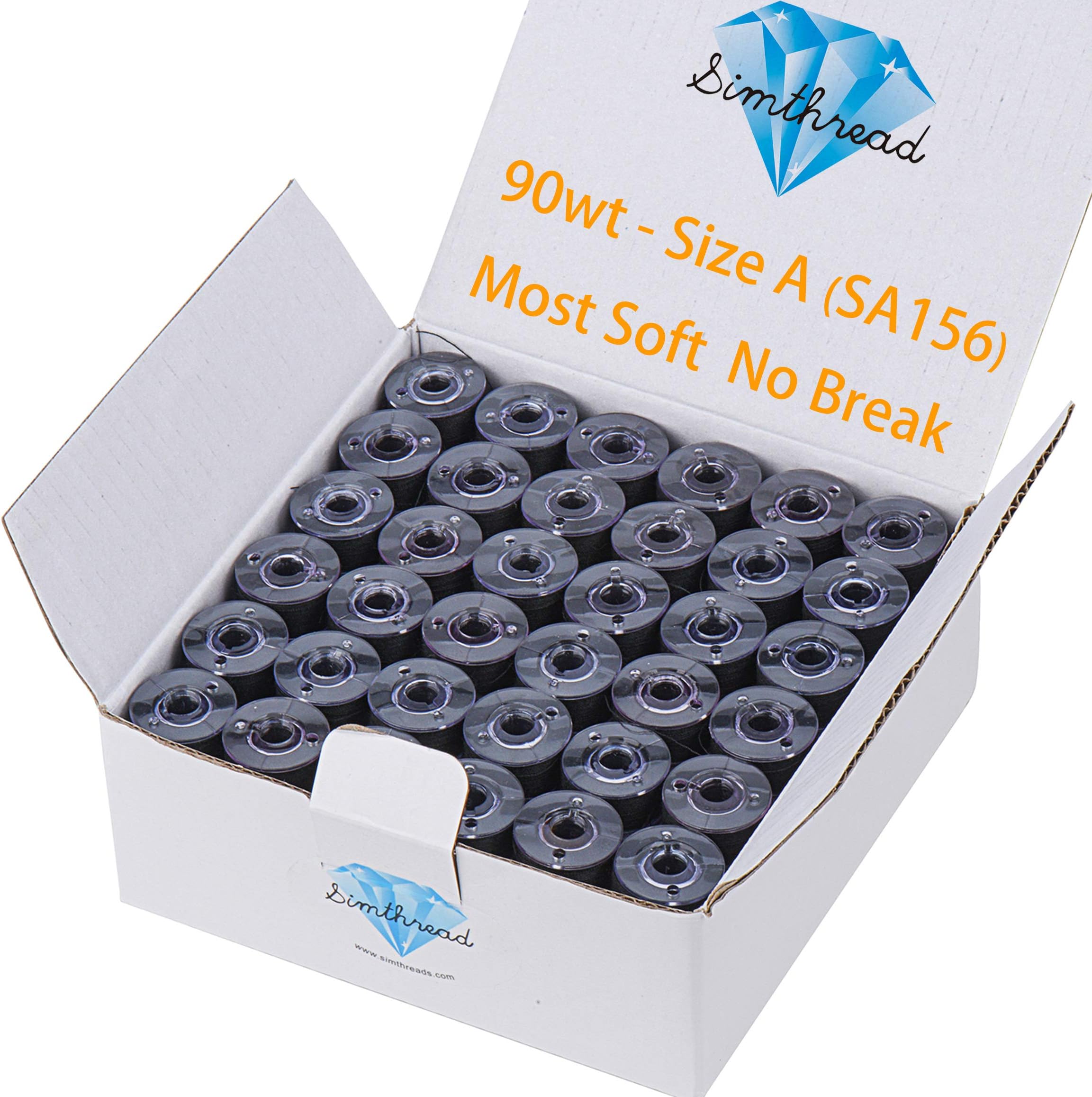 Simthread 144pcs Black 90 Weight WT(60S/2) Prewound Bobbins Thread Size A Class 15 Plastic Sided for Brother Babylock Embroidery Thread Sewing Thread Machine DIY (Black)