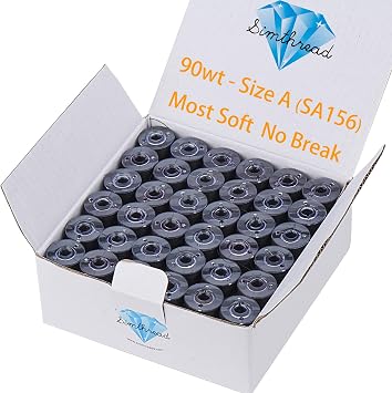 Simthread 144pcs Black 90 Weight WT60S/2 Prewound Bobbins Thread Size A Class 15 Plastic Sided for Brother Babylock Embroidery Thread Sewing Thread Machine DIY Black