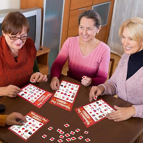 Miniatura 4 de Yoklili Tarjetas de bingo de San Valentín para 24 jugadores, tarjetas de bingo de San Valentín para actividades familiares en el aula, suministros