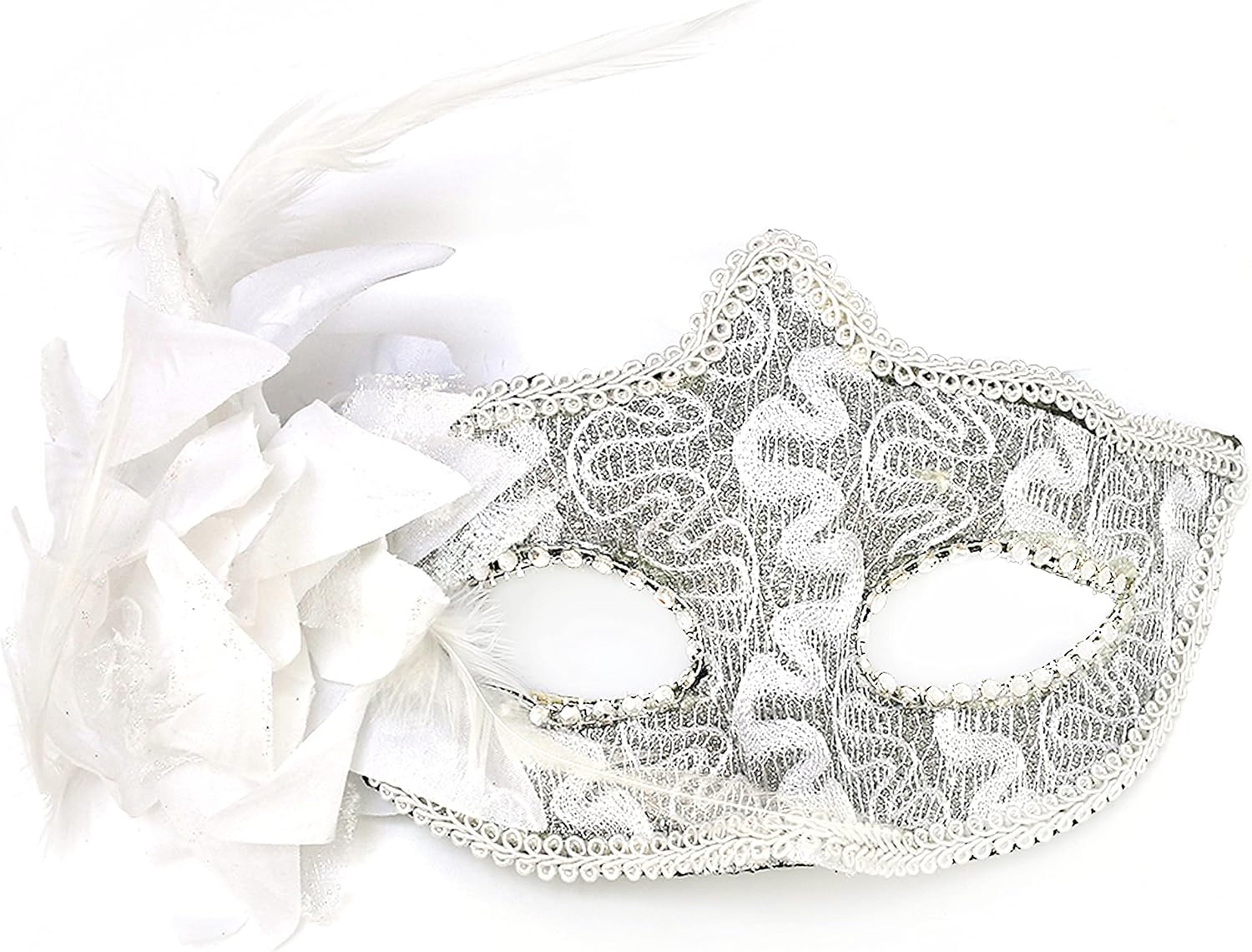Women's/Girls Deluxe Lace Sequin Flower "Aletta" Masquerade Mask - Choose Colour (White)