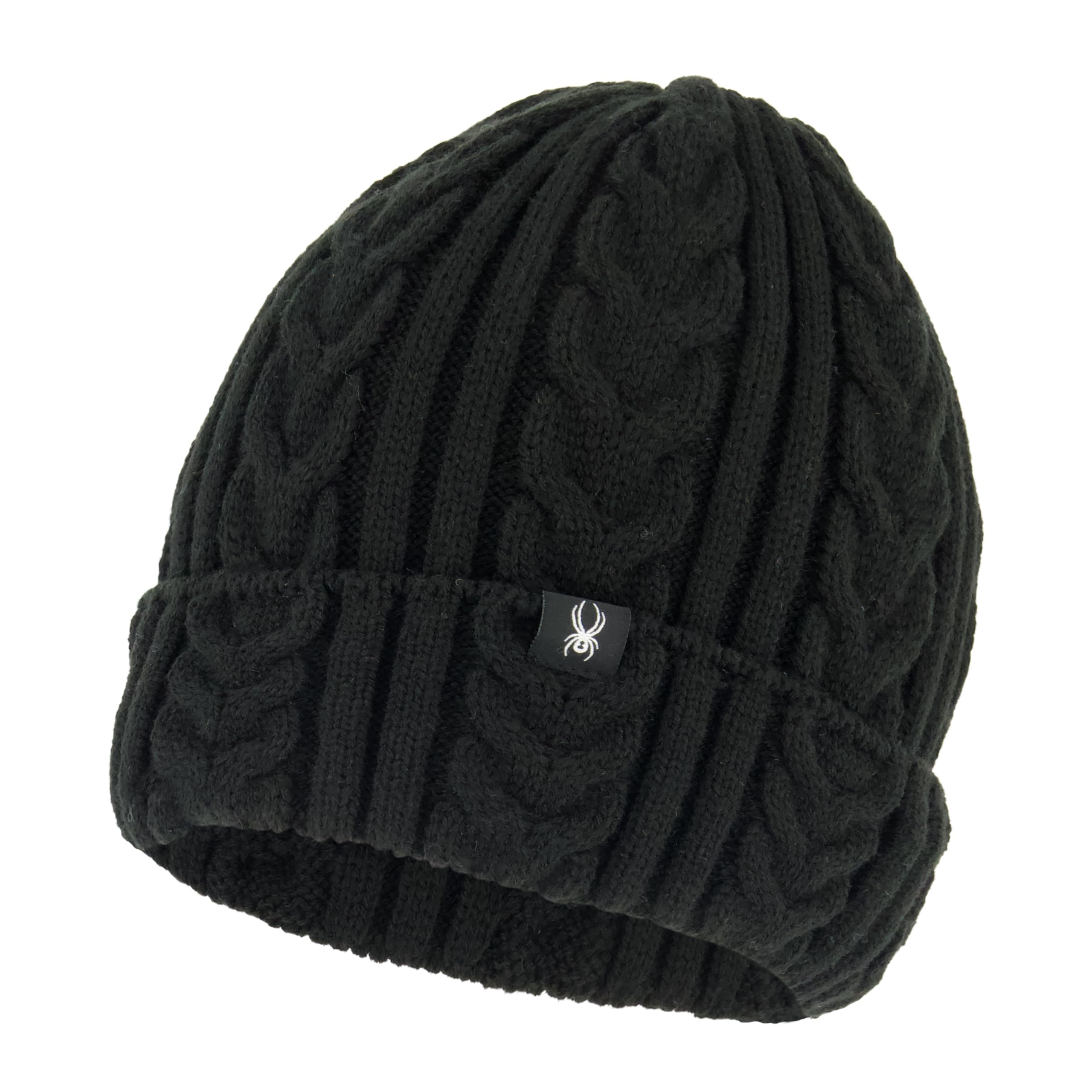 Spyder Womens Fleece Lined Cable Knit Beanie, Black, One Size