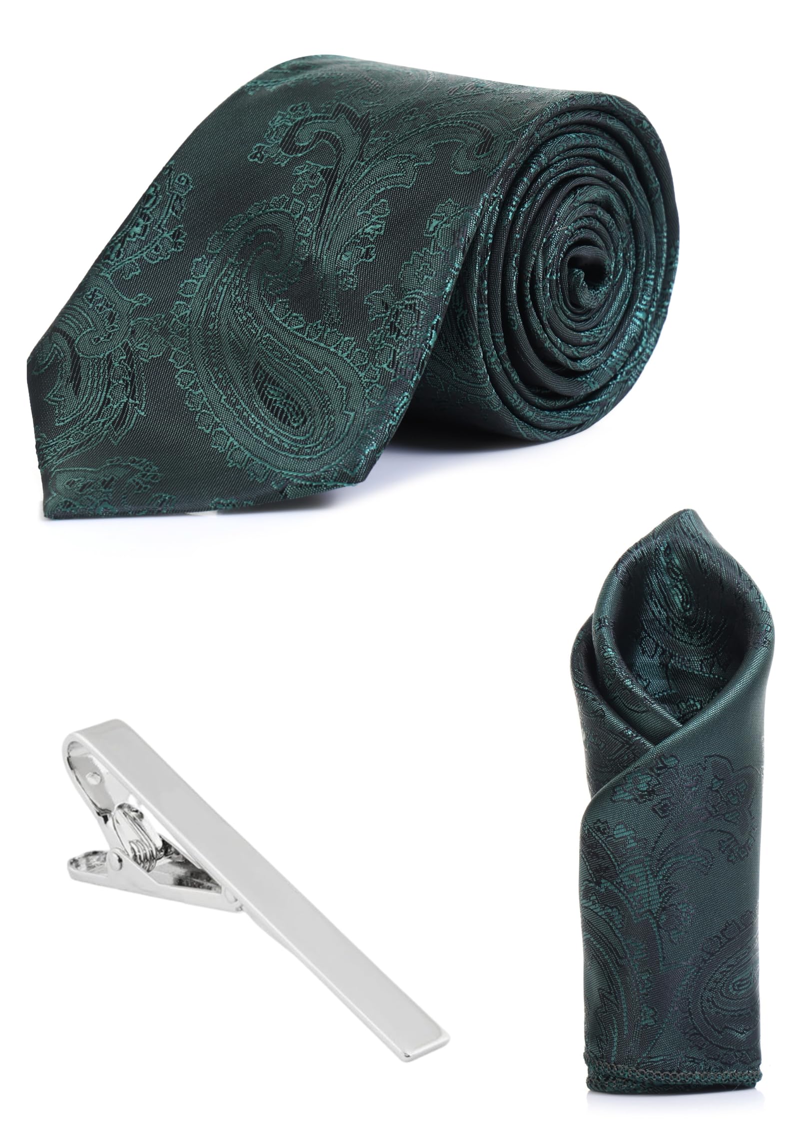 random stripe Necktie With Pocket Square & TiePin Silver Plated Jacquard Self-Design Stylish Combo Set Available in 16 Elegant Colors-picture-11