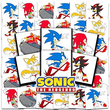 Sonic the Hedgehog Tattoos Party Favors Bundle  72 Perforated Individual 2" x 2" Sonic Temporary Tattoos for Kids Boys Girls Sonic Party Supplies