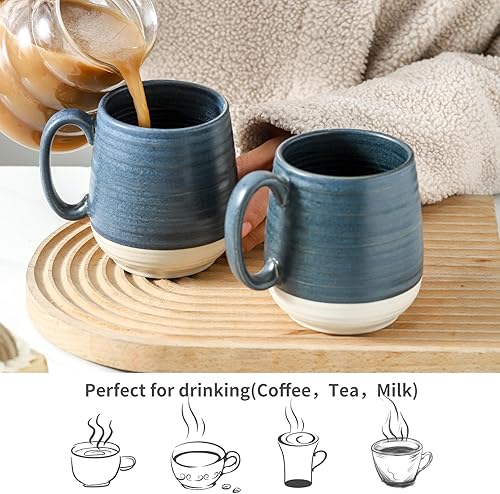 Miniatura 51 de Hasense Juego de 2 tazas de café de 20 onzas, tazas de café de cerámica, taza de té grande con mango cómodo, juego de tazas de café negras