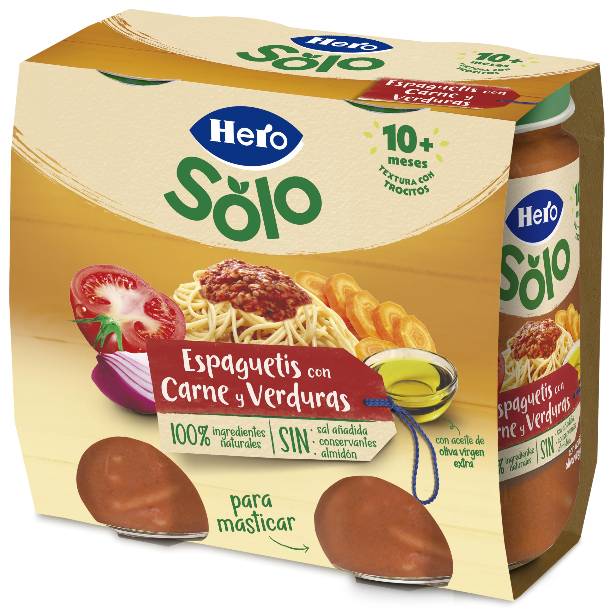 Hero Baby Tarritos de Trocitos de Espaguetis con Carne y Verduras, Alimento Infantil 12 x 235 g