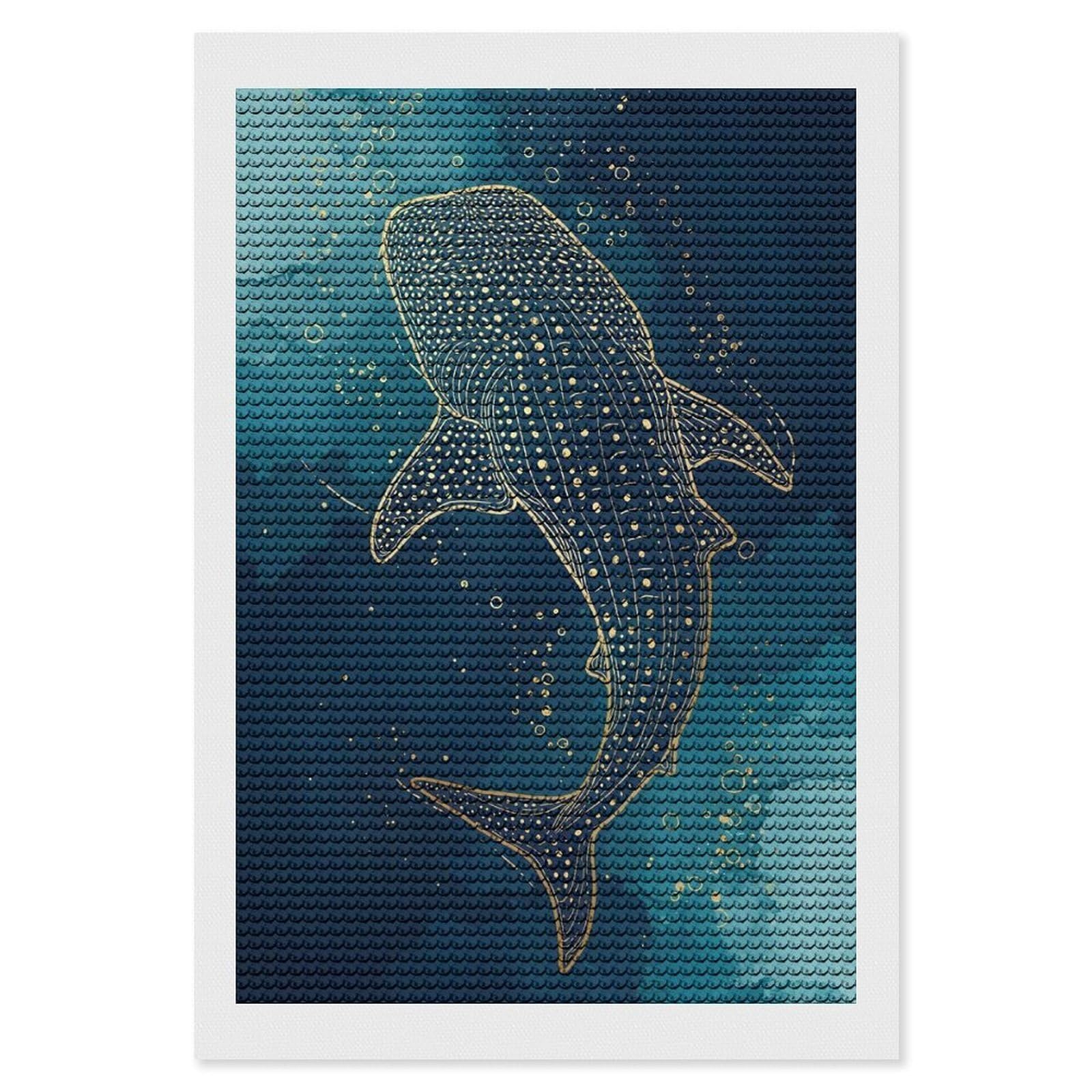 Junmoney Whale Shark Gold Line Art Round Drill Diamond Painting 8"x12", Handmade Wall Decor, Modern Decor, Aesthetic Room Decor, Easy Craft Set