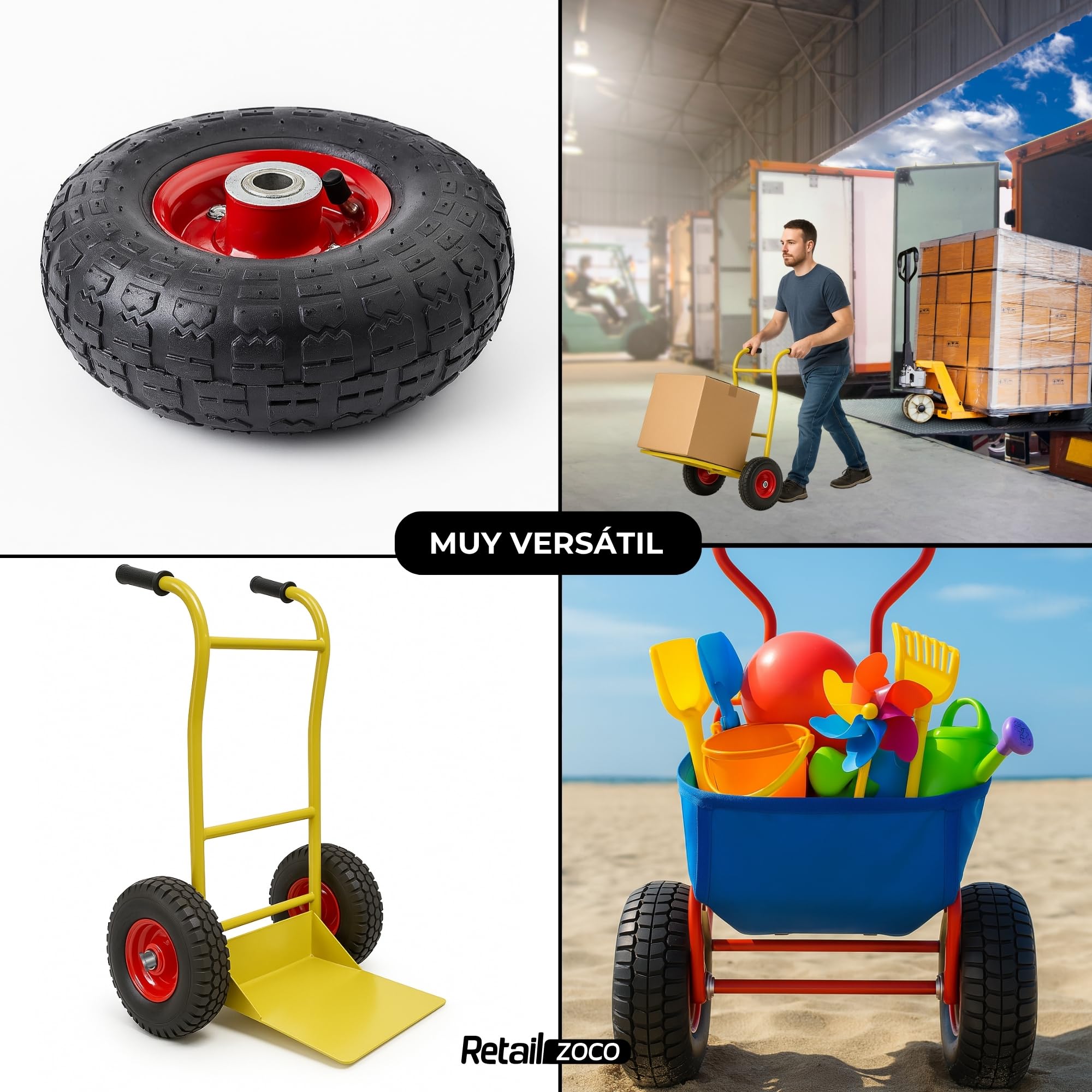 TECHZOCO Ruedas de carretilla inflable, Rueda Carros de Almacén, Rueda neumática, Llanta de Acero, Diámetro 250 mm, Ancho de banda 70 mm, Diámetro buje 20 mm, Soporta hasta 140 Kg, 2 Unidades
