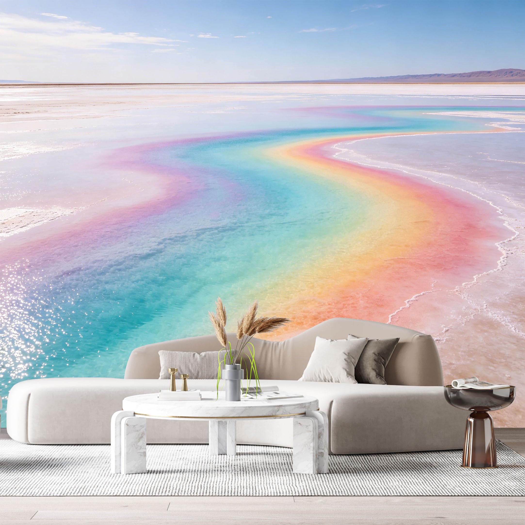Custom Size Wall Murals Colorful Ocean Landscape Watercolor Rainbow Shore SelfAdhesive Wall Fabric Removable Large Wallpaper for Photo Living Room