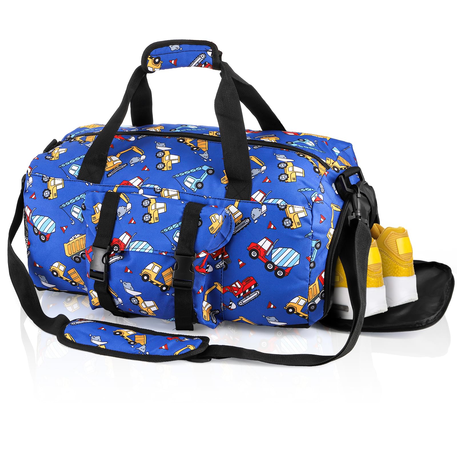 Acshio Gym Travel Duffle Bag, Carry On Gymnastics Sports Dance Bag with Shoes Compartment, Cartoon Car Pattern Overnight Weekender Bags for Fitness,