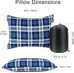 Oreiller de camping de plein air léger, compressible, étuis d'oreiller de voyage en flanelle, housse d'orfèvre amovible lavable Camping et sac à dos bleu