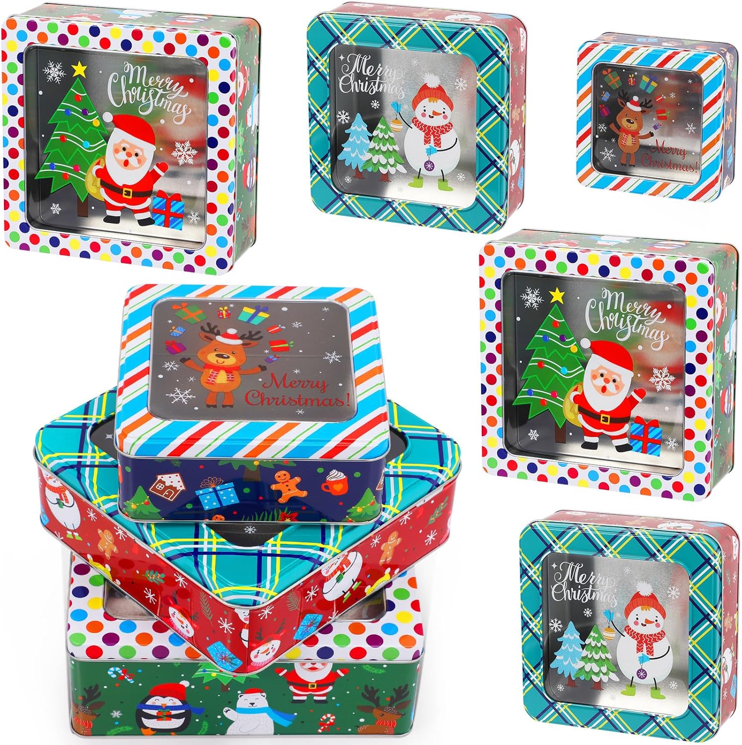 Tandefio 12 Pack Christmas Cookie Tins Bulk Set of 3 Size