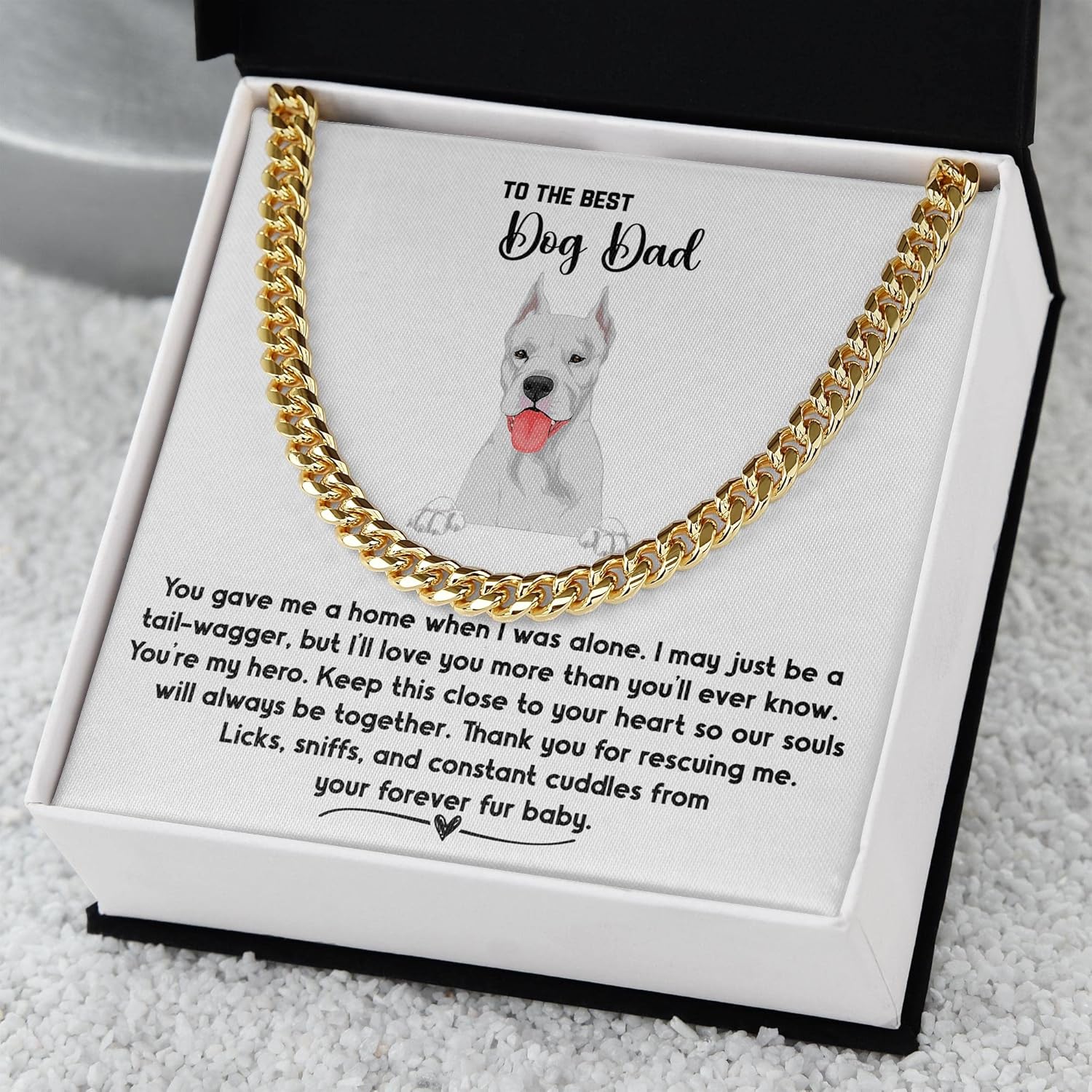 Miniatura 7 de Dogo Argentino Dog Dad Cuban Chain Necklace, Jewelry Message Card for My Fur Dad, Dogo Argentino Dog Owner, Pet Portrait Necklace Present