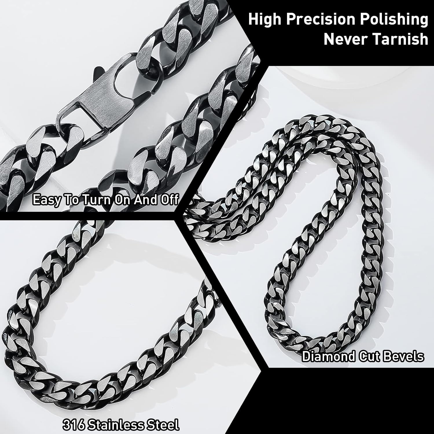 YAMI Mens 8/10/12MM Width Cuban Link Chain, Stainless Steel Thick Cuban Link Curb Chain Necklace for Men/Women, 18/20/22/24/26Inch Two Tone Chain Necklace Jewelry Gifts - Image 3