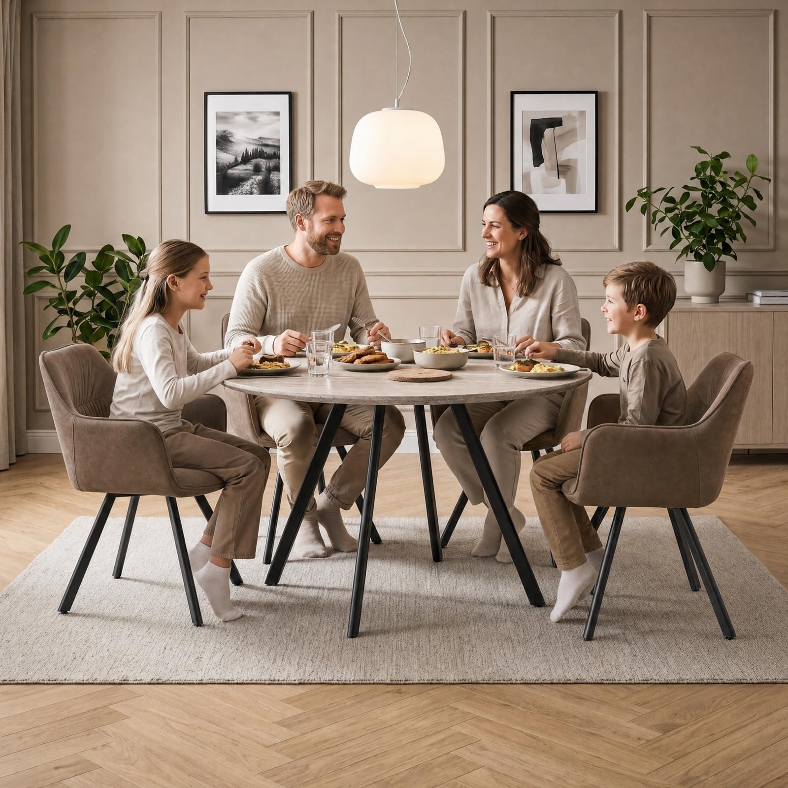 WAFTING Esszimmerstühle 360° drehbar 6er Set, Armlehnstuhl aus Mikrofaser-Velours mit Metallgestell und Lehne, Moderner Polsterstuhl für Esszimmer, Küche, Wohnzimmer, Braun